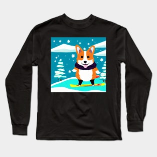 Snowboarding Corgi Dog Long Sleeve T-Shirt